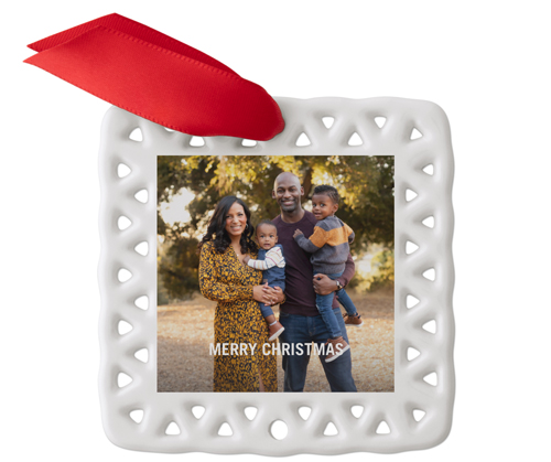 Family Christmas Tree Ceramic Ornament, Red, Square