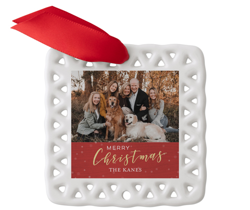 Merry Christmas Watercolor Ceramic Ornament, Red, Square, red