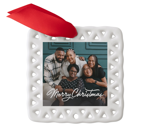 Scripted Merry Ceramic Ornament, White, Square, white