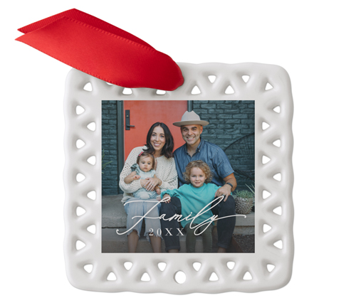 Sweet Family Script Ceramic Ornament, White, Square