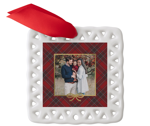 Traditional Tartan Ceramic Ornament, Red, Square, red