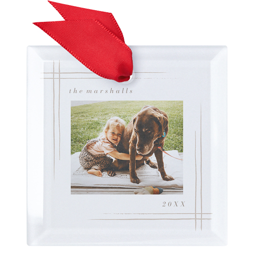 Corner Brush Frame Glass Ornament, White, Square, white