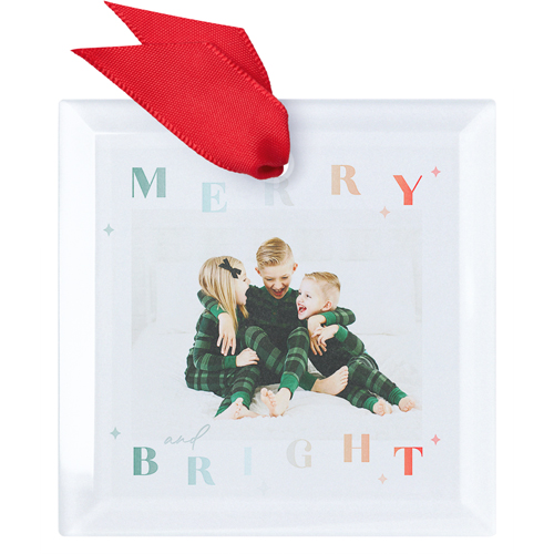 Ombre Bright Merry Glass Ornament, White, Square