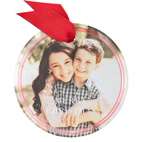 Bright Double Border Glass Ornament, Red, Circle