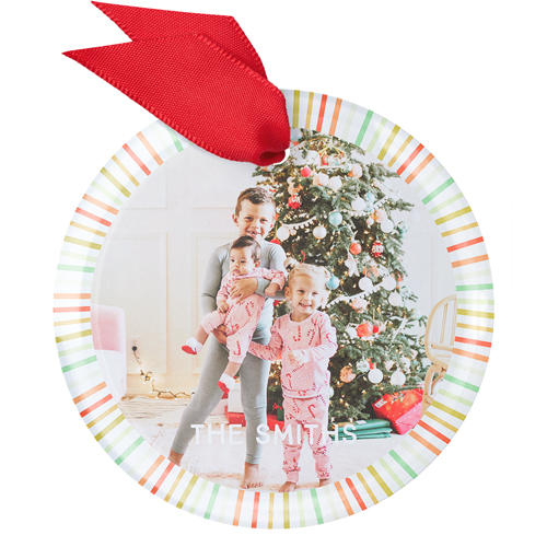 Festive Dashes Glass Ornament, White, Circle