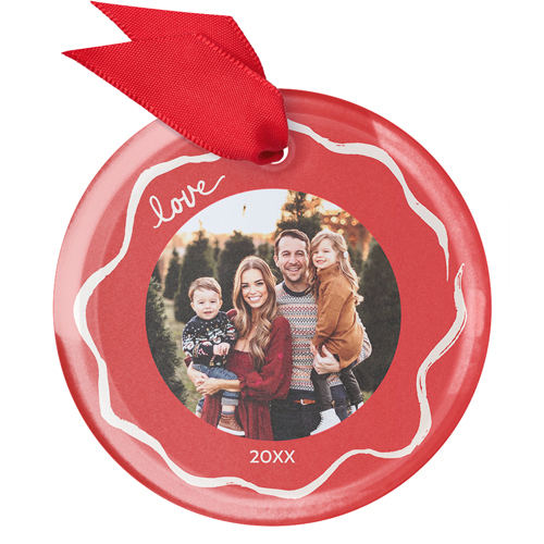 Painted Love Border Glass Ornament, Red, Circle