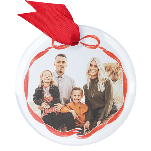 Ribbon Frame Glass Ornament, White, Circle, white