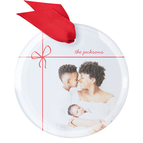 Simple Ribbon Glass Ornament, Red, Circle, fire engine