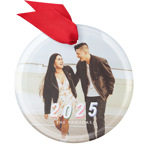 Pop Year Glass Ornament, White, Circle, white