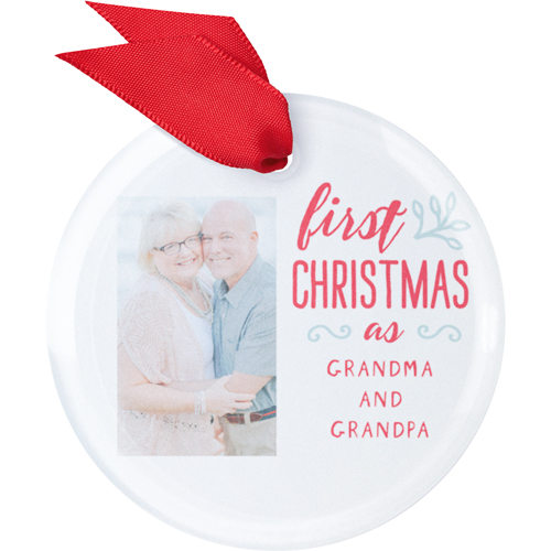 Grandparents First Christmas Glass Ornament, White, Circle