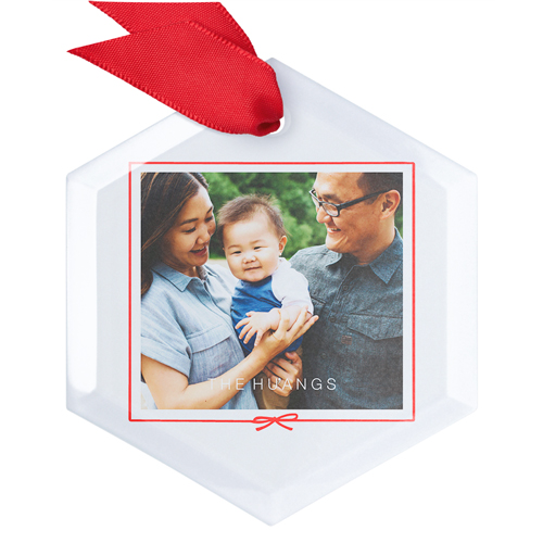 Bow Border Glass Ornament, White, Hexagon