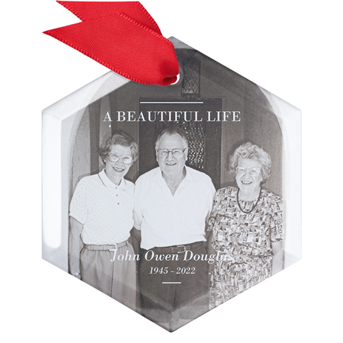 Beautiful Life Glass Ornament, White, Hexagon, white