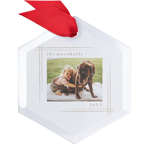 Corner Brush Frame Glass Ornament, White, Hexagon, white