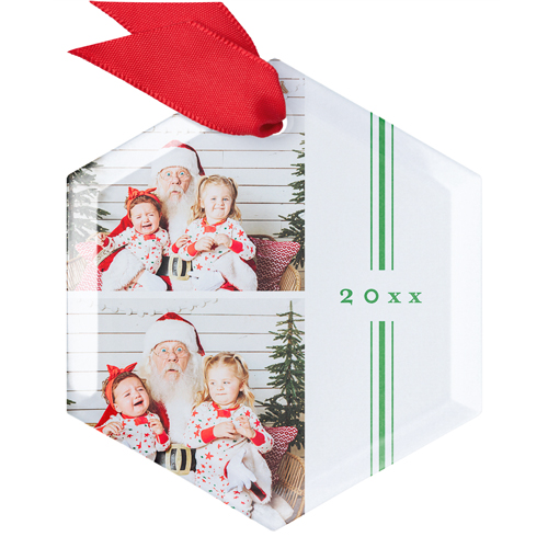 Ribbon Stripe Glass Ornament, Green, Hexagon