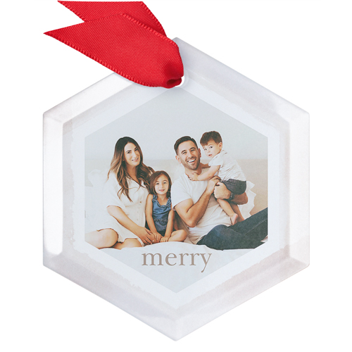 Watercolor Frame Glass Ornament, White, Hexagon, white