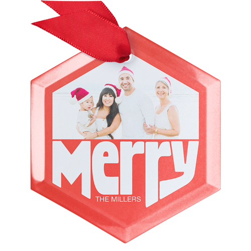 Bright Bold Merry Glass Ornament, Red, Hexagon