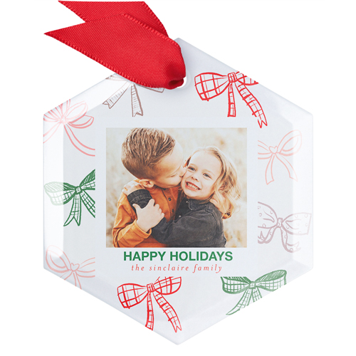 Charming Bows Glass Ornament, Red, Hexagon, firecracker