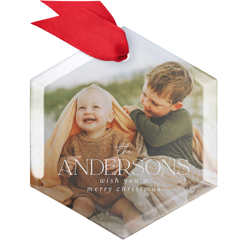 Simple Christmas Wish Glass Ornament, White, Hexagon, white