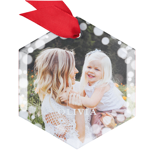 Bokeh Circles Glass Ornament, White, Hexagon, white