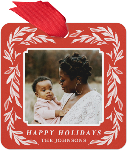 Delicate Bow Wreath Metal Ornament, White, Square, white