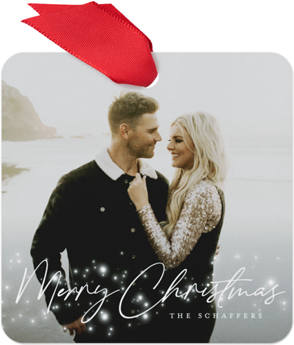 Christmas Sparkle Metal Ornament, White, Square, white