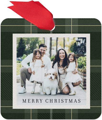 Classic Christmas Plaid Metal Ornament, Green, Square, pine