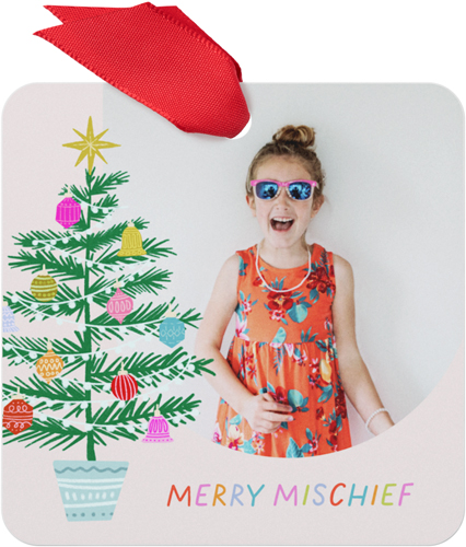 Mischief Merry Metal Ornament, Beige, Square, pearl