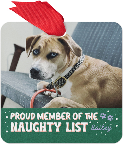 Naughty List Metal Ornament, Green, Square, forest