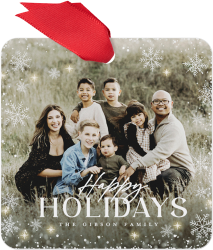 Starry Snowflakes Metal Ornament, White, Square, white