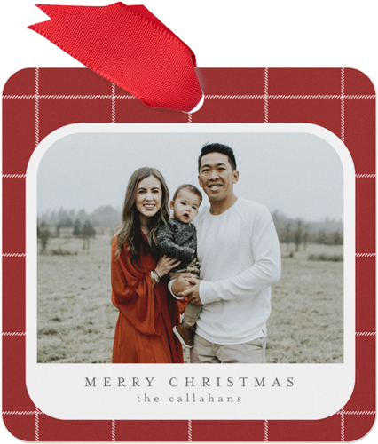 Windowpane Border Metal Ornament, Red, Square, cherry