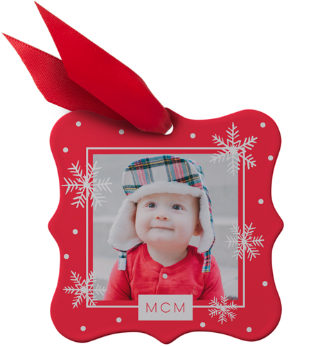 Baby's First Year Christmas Metal Ornament, Red, Square Bracket