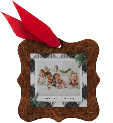 Plaid Wood Foliage Metal Ornament, Brown, Square Bracket