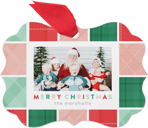 Patchwork Christmas Metal Ornament, Black, Rectangle Bracket, black