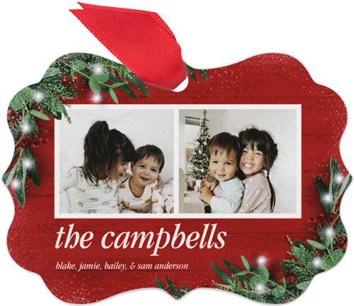 Festive Garland Metal Ornament, Red, Rectangle Bracket, red