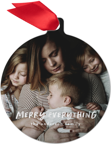 Merry Everything Metal Ornament, White, Circle