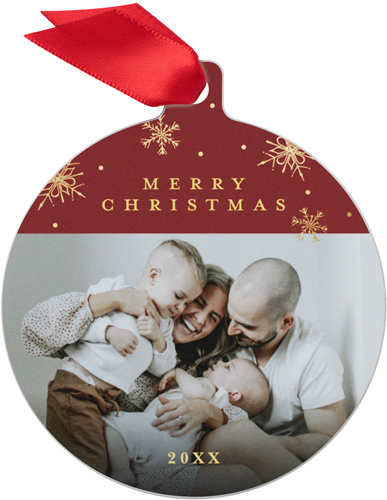 Dotted Snowflakes Metal Ornament, Red, Circle