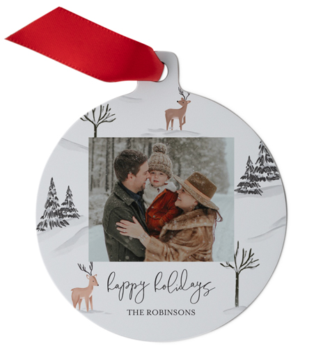 Whimsy Holiday Doodles Metal Ornament, White, Circle