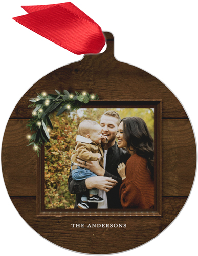 Dark Rustic Border Metal Ornament, Brown, Circle