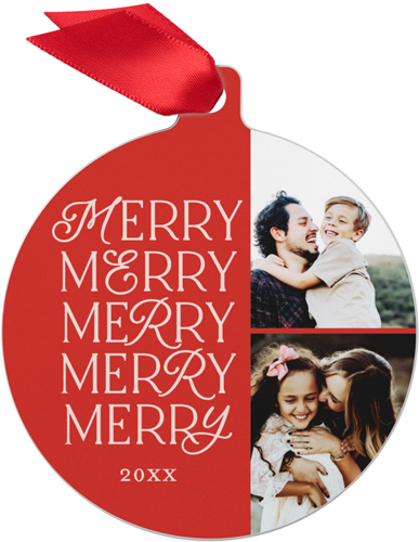 Merry List Metal Ornament, Red, Circle