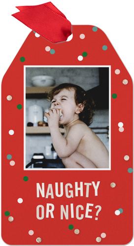 Confetti Naughty or Nice Metal Ornament, White, Gift Tag