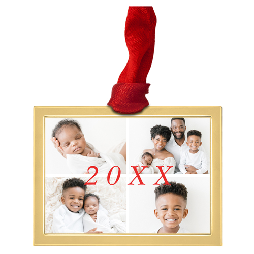 Bold Year Collage Luxe Frame Ornament, Gold, White, Rectangle