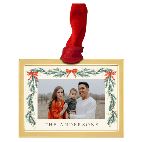 Bow Tied Garland Luxe Frame Ornament, Gold, Beige, Rectangle, antique white