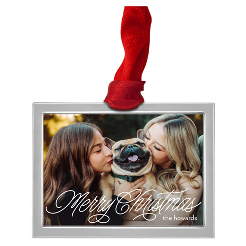 Modern Script Luxe Frame Ornament, Silver, White, Rectangle, white