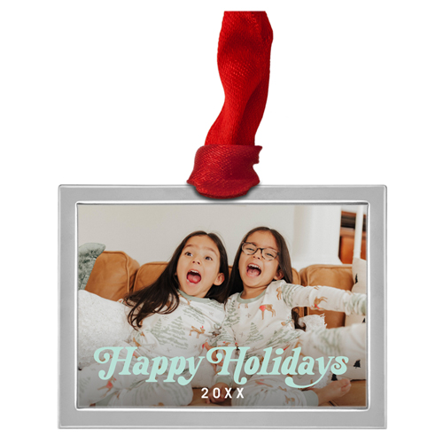 Retro Holidays Luxe Frame Ornament, Silver, Green, Rectangle, mint