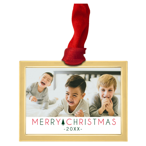 Modern Merry Christmas Luxe Frame Ornament, Gold, White, Rectangle