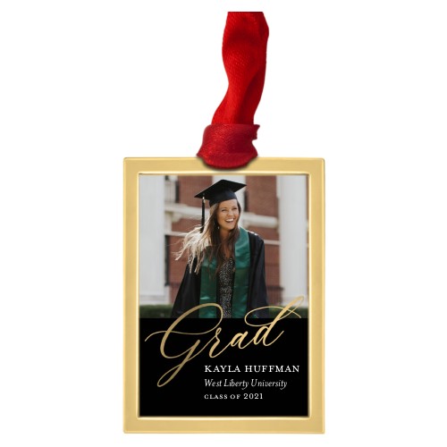 Grad Script Luxe Frame Ornament, Gold, Black, Rectangle, black