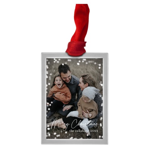 Bokeh Frame Portrait Luxe Frame Ornament, Silver, White, Rectangle Ornament