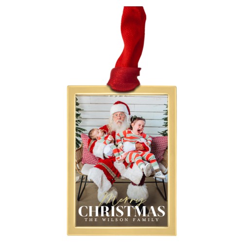 Golden Merry Portrait Luxe Frame Ornament, Gold, White, Rectangle