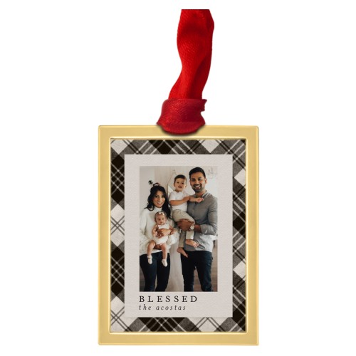 Soft Plaid Frame Luxe Frame Ornament, Gold, Gray, Rectangle Ornament