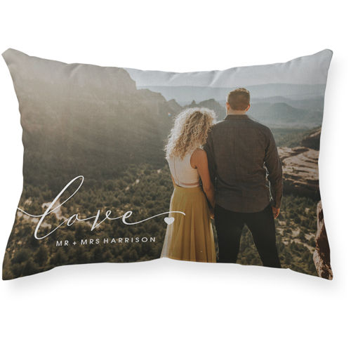 Love Script Outdoor Pillow, 14x20, Single Sided, White